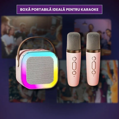 Boxă Portabilă Karaoke cu Bluetooth, Lumini RGB și 2 Microfoane Incluse