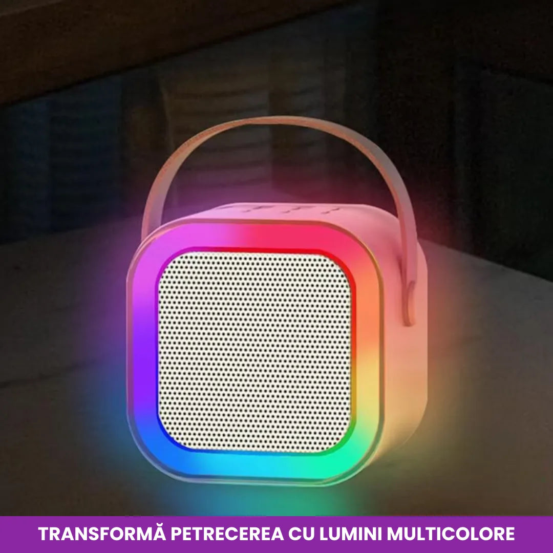 Boxă Portabilă Karaoke cu Bluetooth, Lumini RGB și 2 Microfoane Incluse
