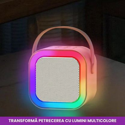 Boxă Portabilă Karaoke cu Bluetooth, Lumini RGB și 2 Microfoane Incluse
