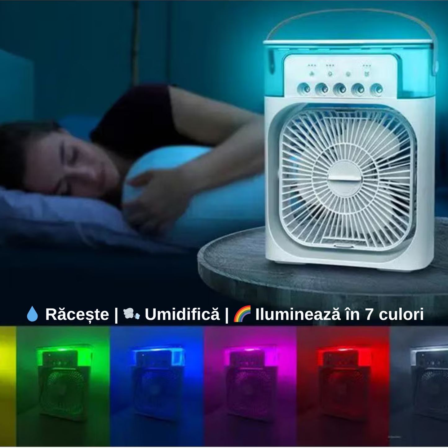 Mini Aer Condiționat Portabil 3 în 1 – Ventilator, Umidificator, Răcitor cu Apă