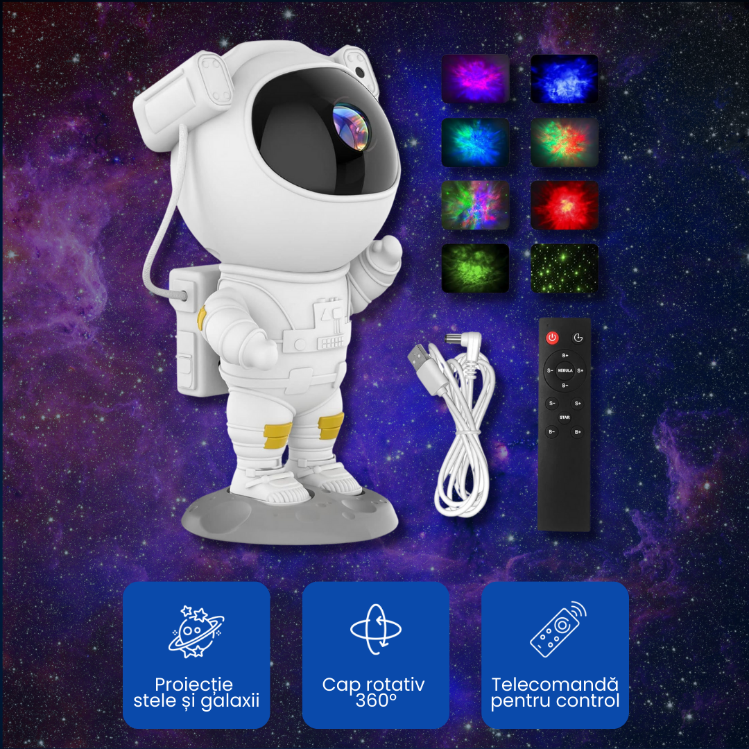 Proiector LED Astronaut – Spectacol de Stele și Galaxii în Propria Ta Cameră