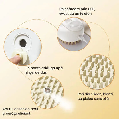 OFERTĂ 1+1 GRATIS: Perie Cu Abur Pentru Animale - Masaj și Curățare, Peri din Silicon, USB